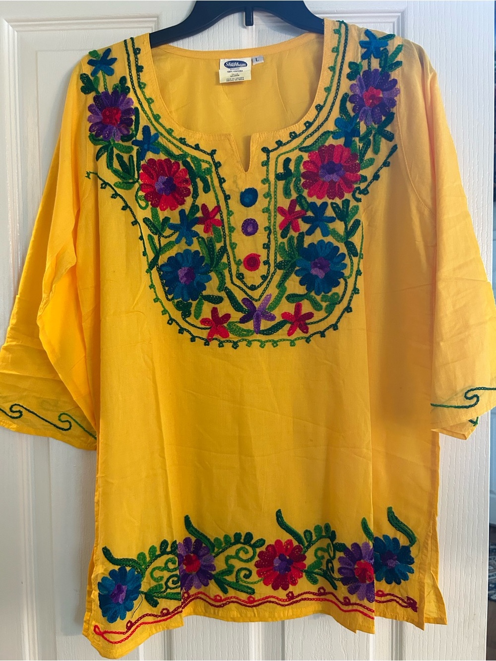 Mariposa Yellow Embroidered Floral Tunic